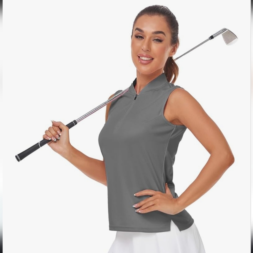 Lightweight Gray 1/2 Zip Sleeveless Tank Top